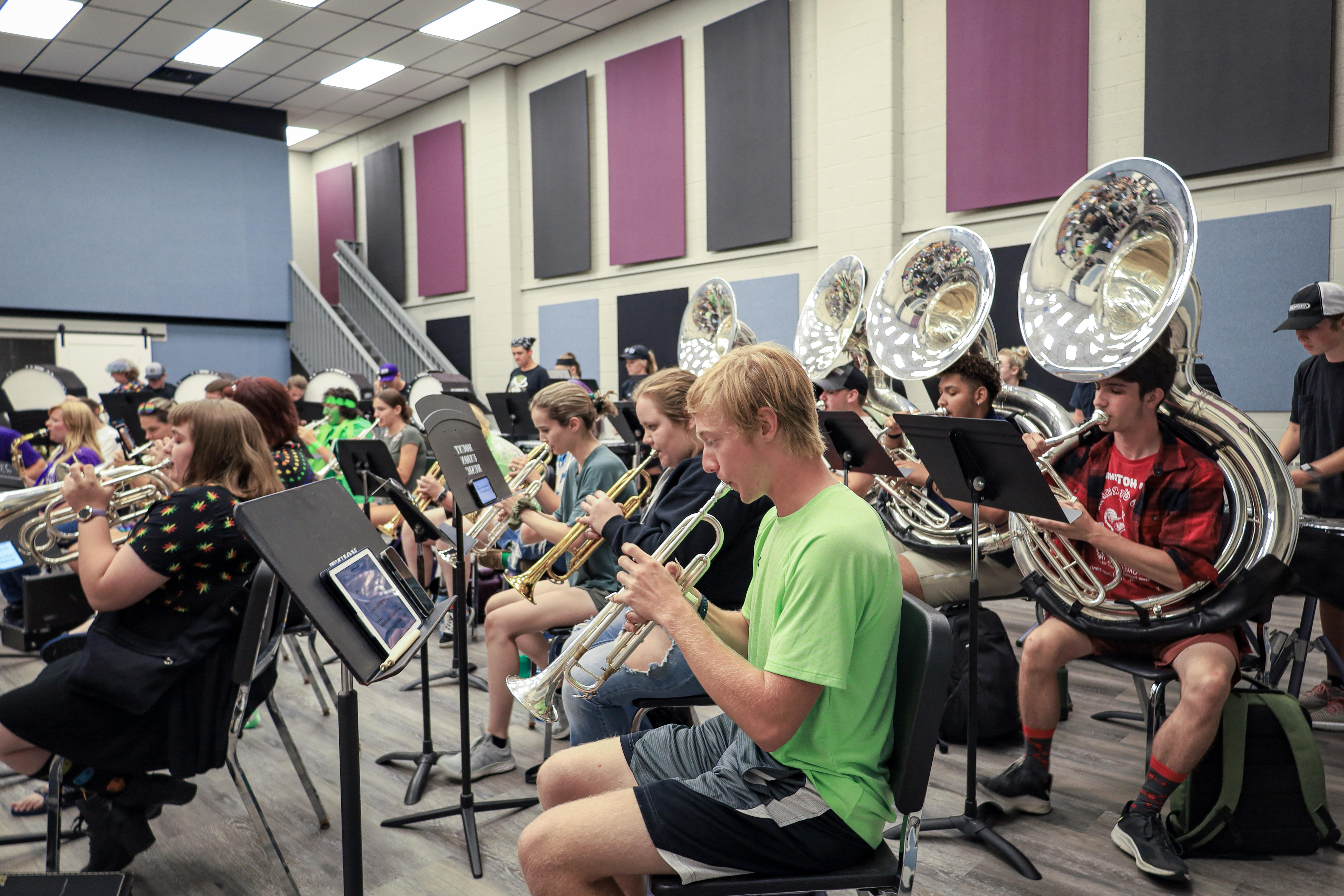 Students playing instruments in Band Room